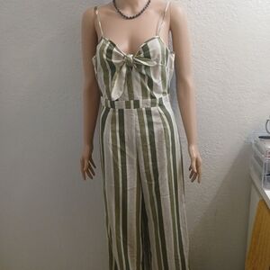 Romeo & Juliet Couture Olive and White Striped Jumpsuit